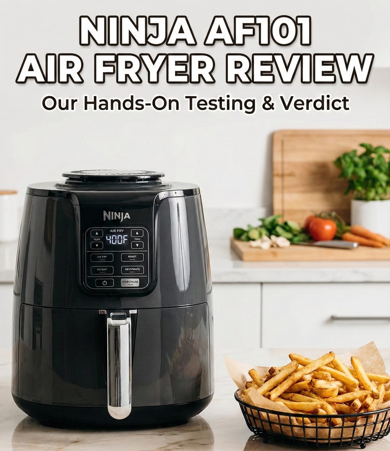 Ninja AF101 Air Fryer on a modern kitchen countertop