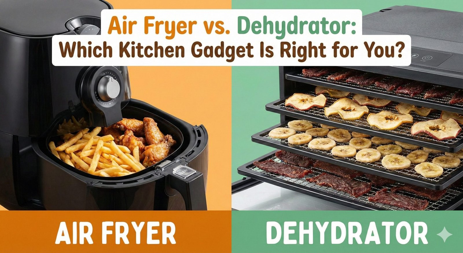 Dried apple chips next to an air fryer