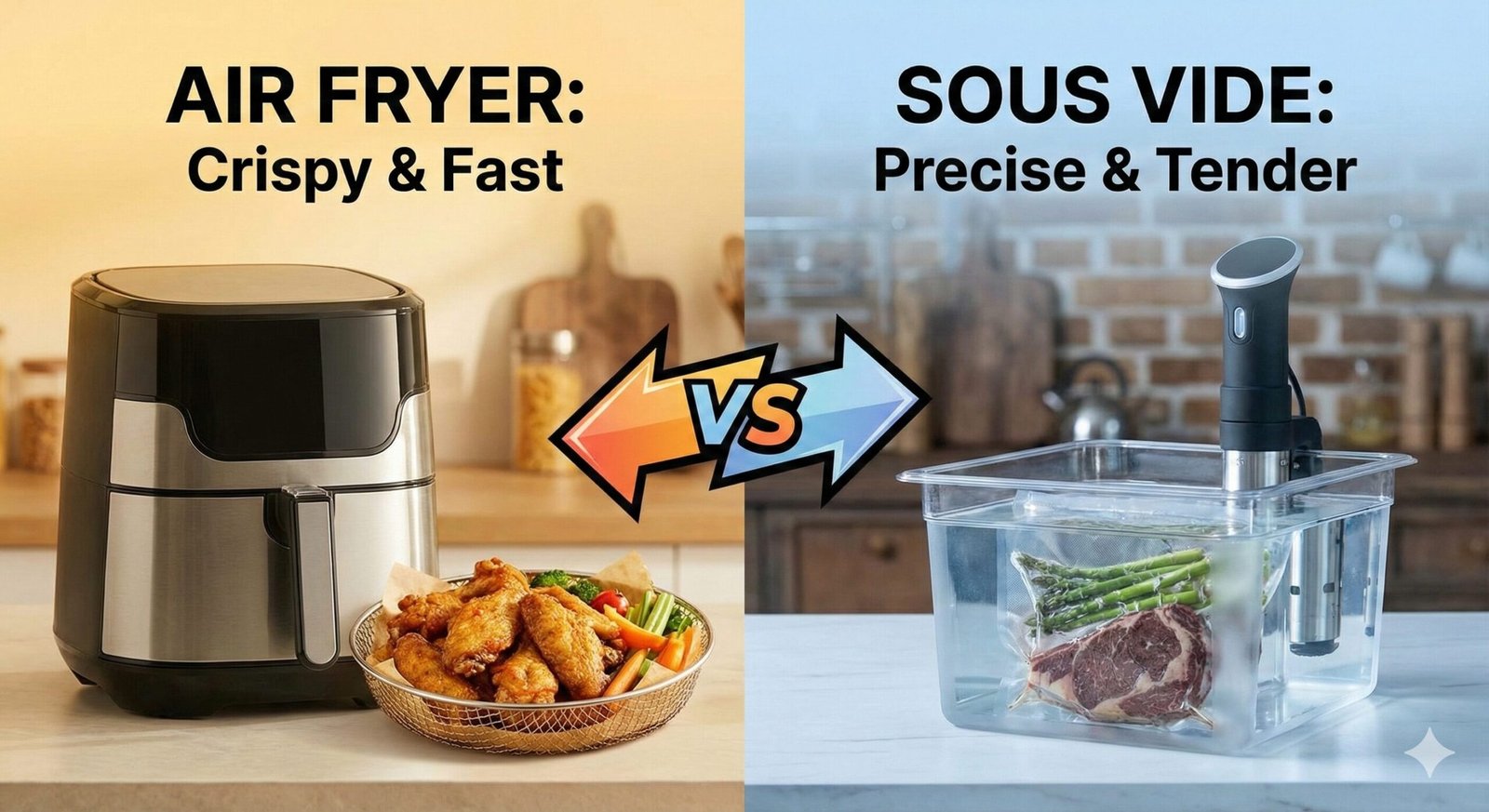 Air Fryer with fries vs Sous Vide stick in water pot