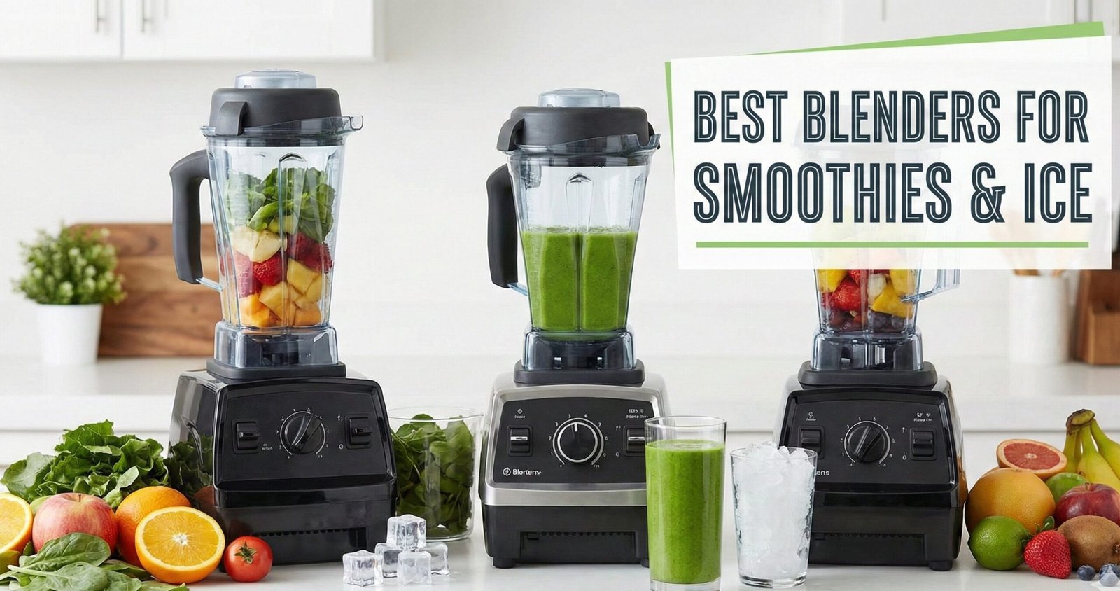 Professional blender making smoothies with fruits and ice