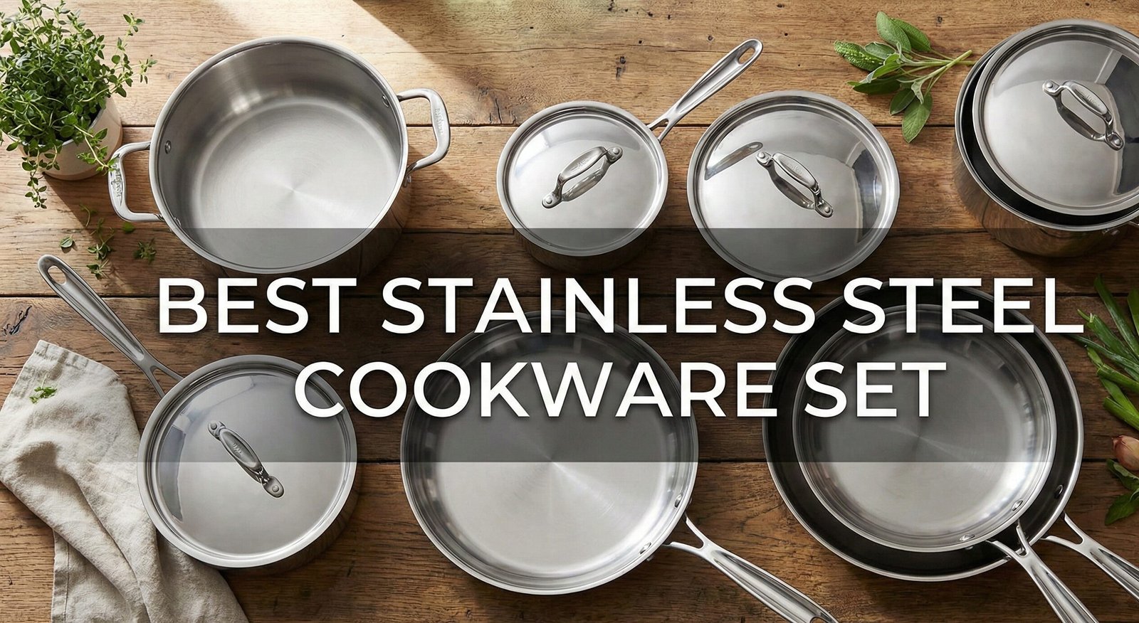 Professional Stainless Steel Cookware Set Displayed in Modern Kitchen